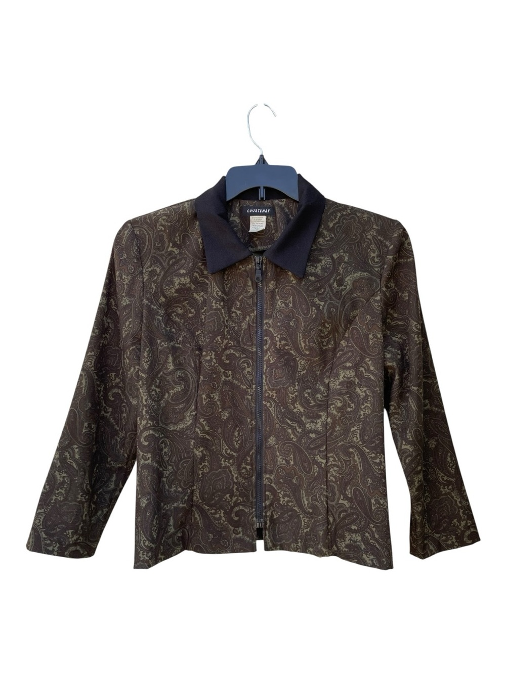 Courtenay Retro Green & Brown Paisley Print Zip-Up Jacket – Size 8